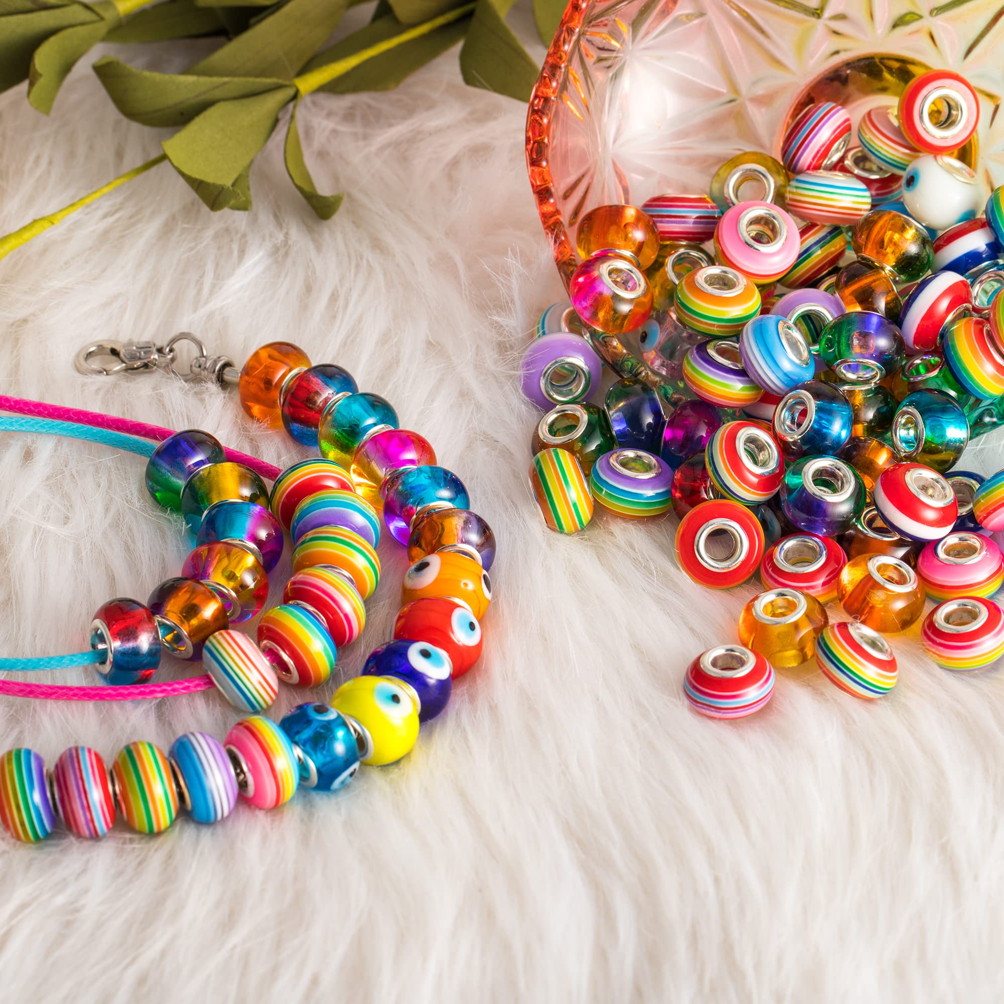 100 stuks ambachtelijke kralen voor armbanden knutselen | Groot gat gekleurde grote diverse kralen assortimenten voor het maken van sieraden