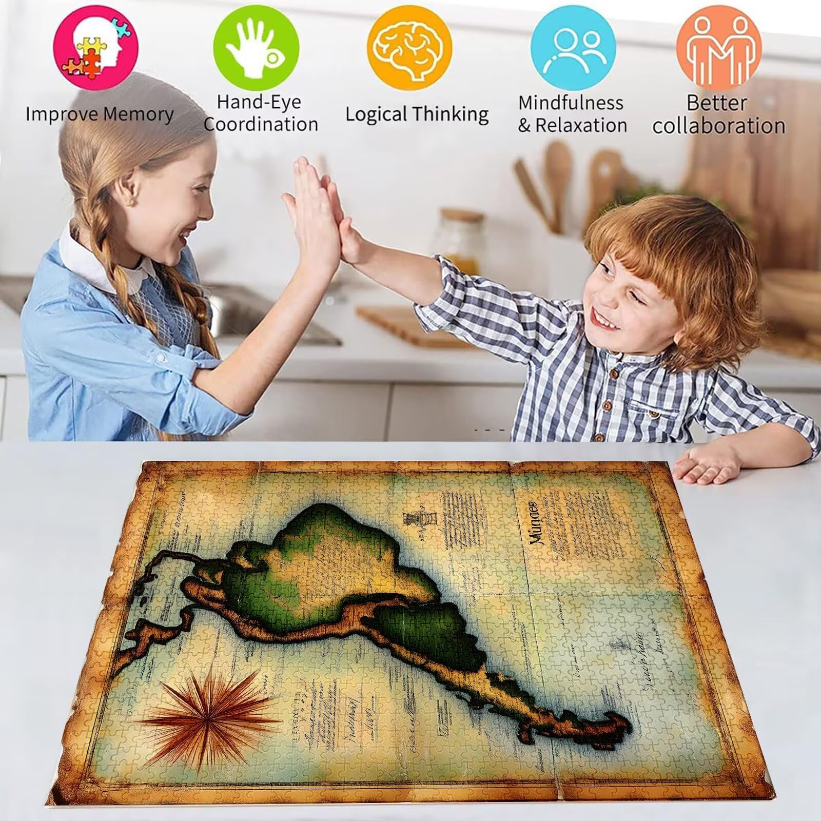 Puzzle 1000 Pièces Adulte Puzzle Carte du Monde Puzzles Classiques, 1000 Pièces Jeu éducatif défi Jouet Puzzles Rétro Art DIY Jeu Occasionnel Jouets Cadeau Intéressants Ami De Famille Approprié S-906