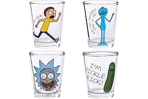 Silver Buffalo Rick and Morty Character Phrases 4-Pack Mini Glass Set, 1.5-Ounce