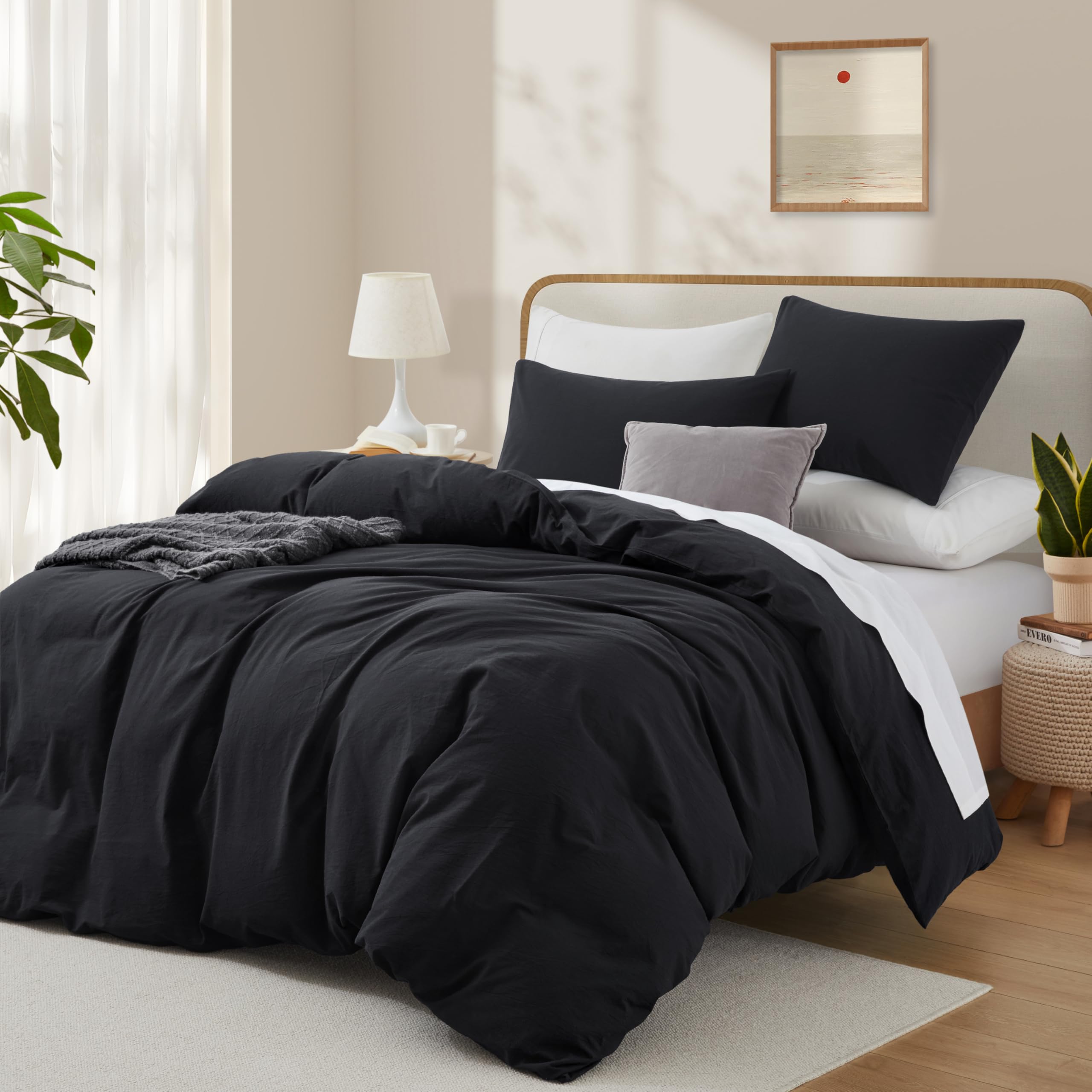 Amazon.com: LOVQUE 100% Washed Cotton Duvet Cover, Black, Full