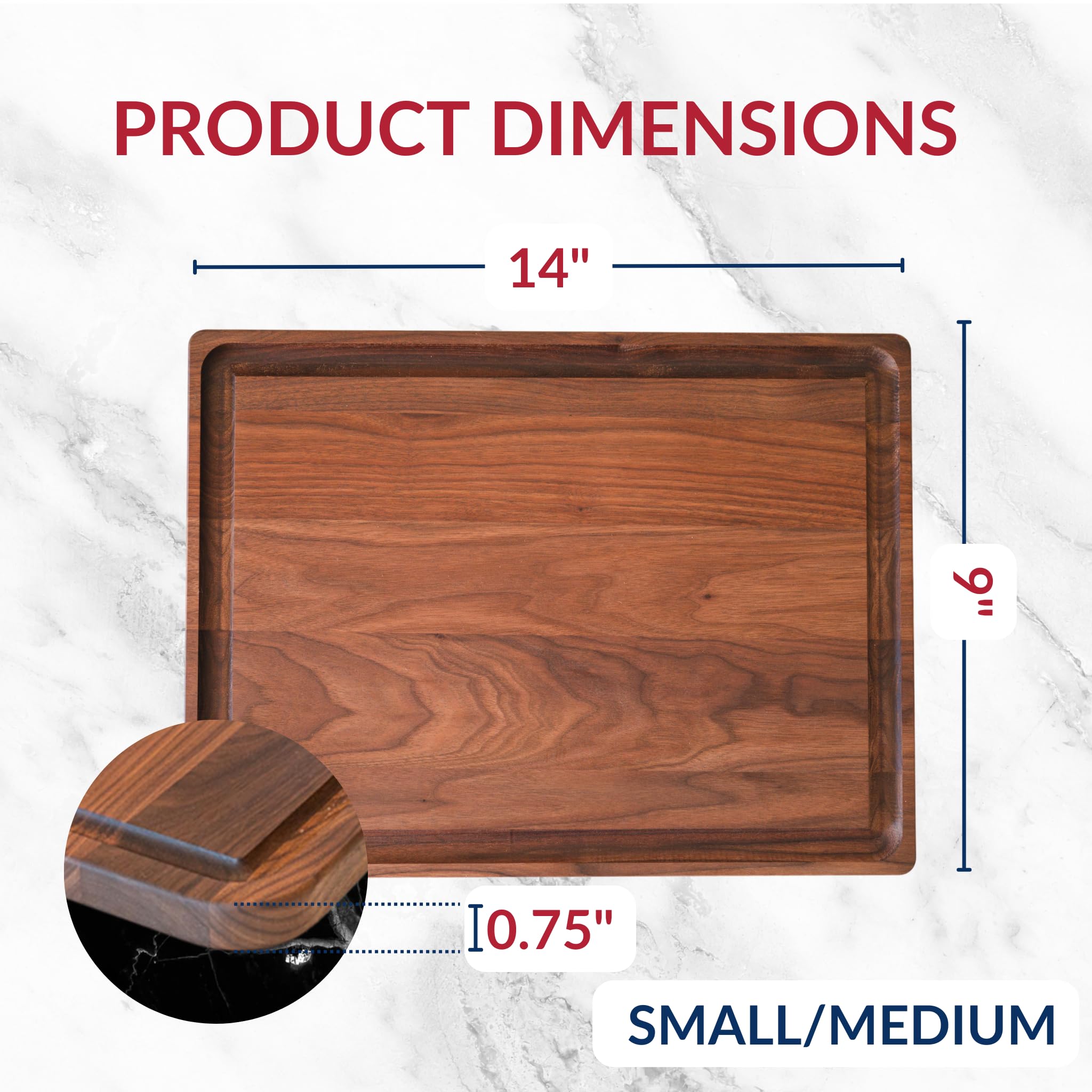 Made in USA Black Walnut Wood Cutting Board by Virginia Boys Kitchens - Butcher Block Wooden Carving Board with Juice Well made from Sustainable Hardwood (17x11)