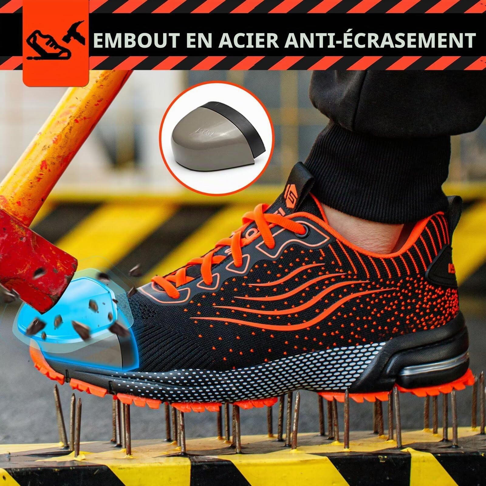 ISOOUS Chaussures de Sécurité Homme Legere Chaussures de Travail Femme Respirante Embout Acier Protection Baskets de Sécurité Confortable