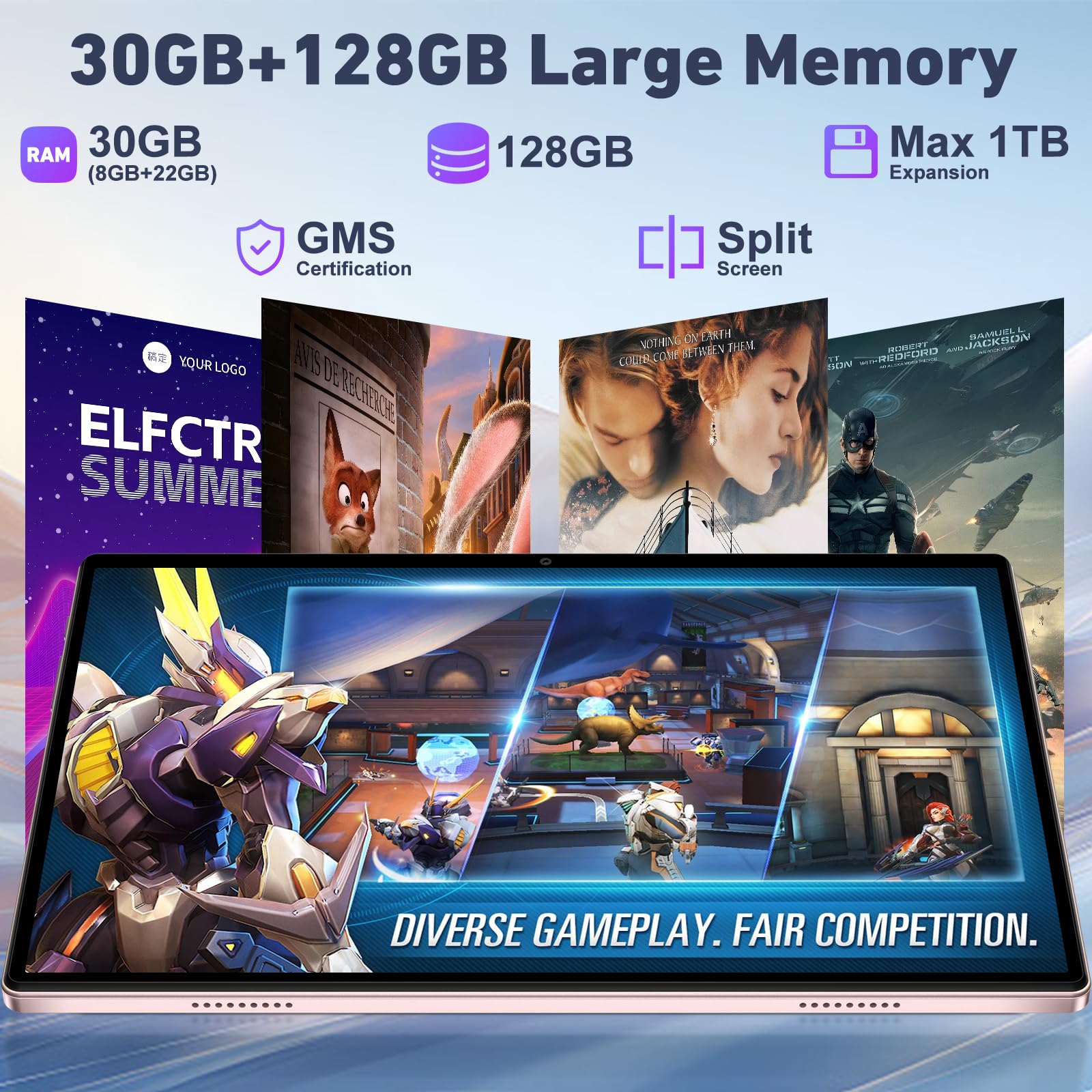 2026 Tablet Android 15 Gemini AI, 30GB RAM+128GB ROM/2TB Tablet 10 Pollici, 8000mAh, 5G WiFi, Corpo Metallico, Unisoc Octa Core/5+8MP/Widevine L1/Face ID/BT5.0/GPS Tablets con Tastiera e Mouse - Oro