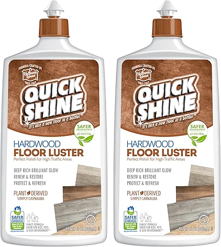 Quick Shine Brillo de piso de madera dura de 27 onzas, 2 unidades  Pulido derivado de plantas con carnauba  Simplemente rocía y extiende  No lo