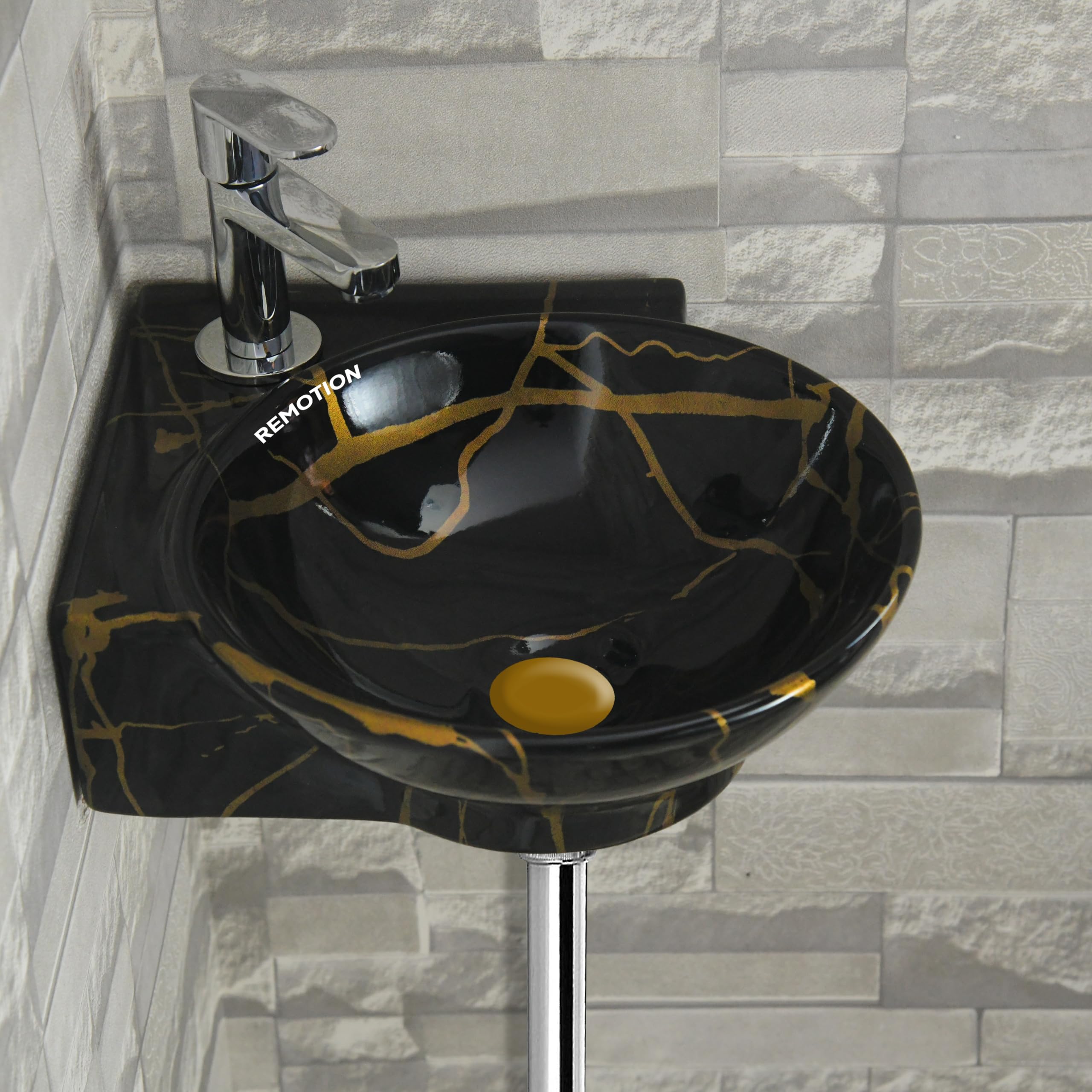 Black Gold Corner Sink - Wall Mounted Wash Basin -12 Black Gold Corner Sink - Wall Mounted Wash Basin -12