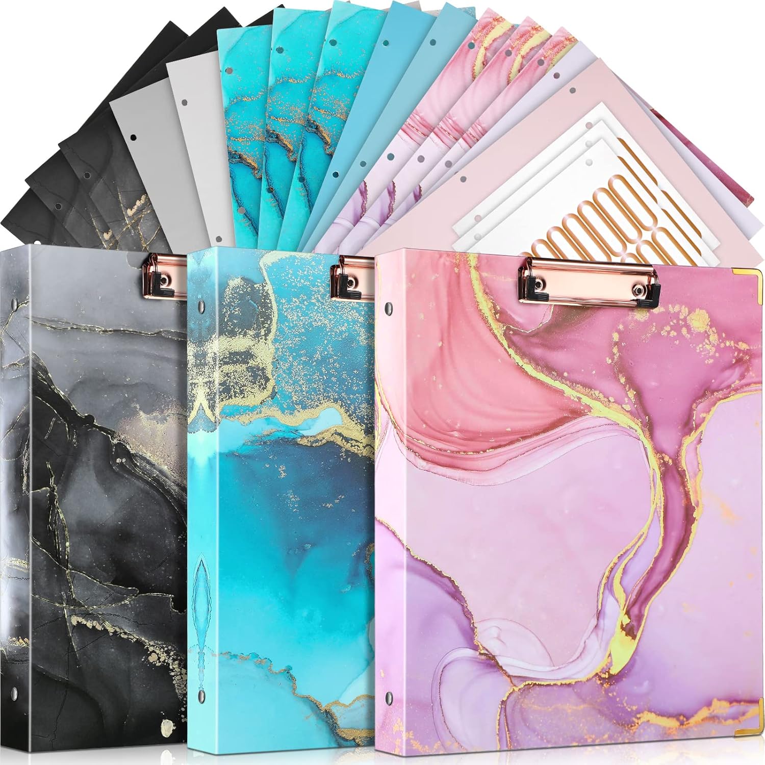 Sabary 3 Pack 3 Ring Binder with Clipboard Folio with 15