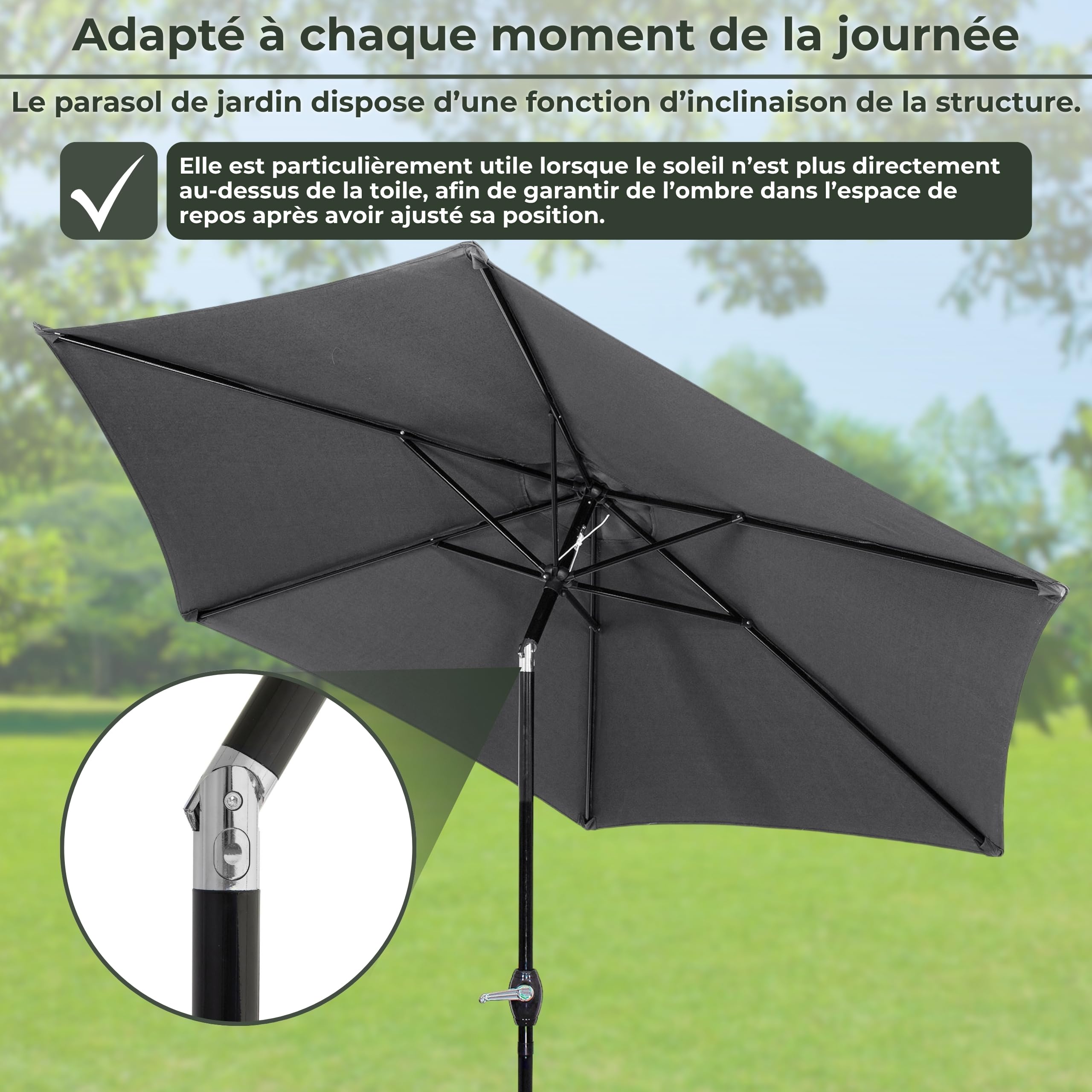 SPRINGOS Parasol de jardin avec fonction basculante