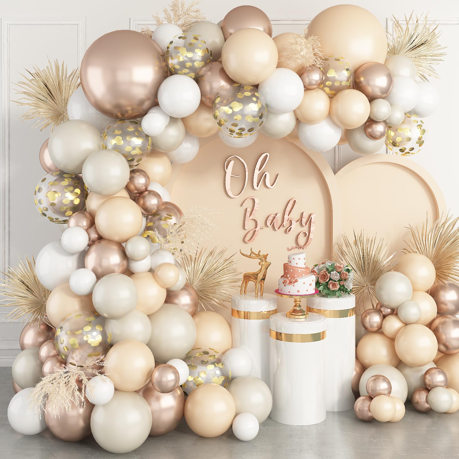Boho Beige Balloon Garland Kit, 113 Packs Neutral White Sand Balloons Nude Cream Peach Balloon and Metallic Champagne Balloons for Baby Bridal Shower Girl Birthday Wedding Decorations