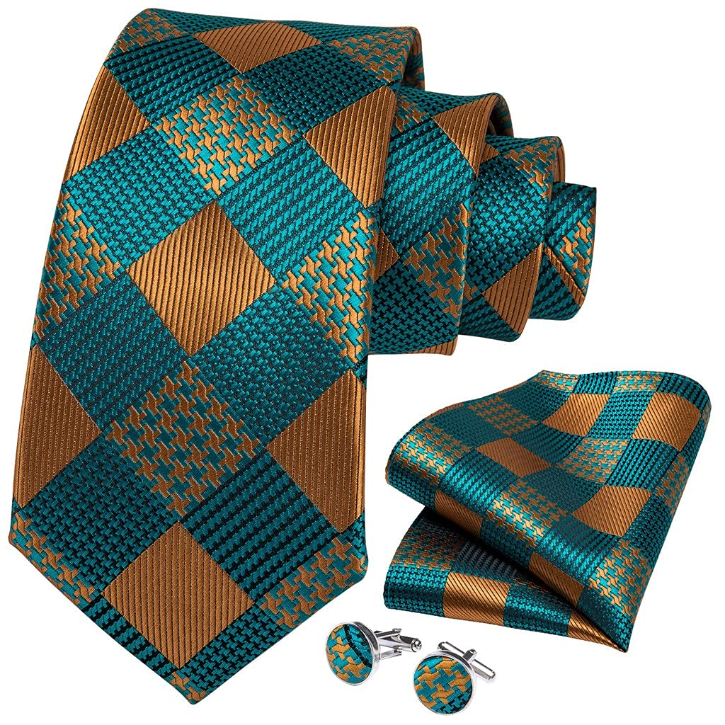 Caja de Regalo Conjunto de Corbata para Hombre Boda Formal Negocios Paquete de 3 Corbata para Hombre en Negro, Dorado y Verde, Gemelos y pañuelo