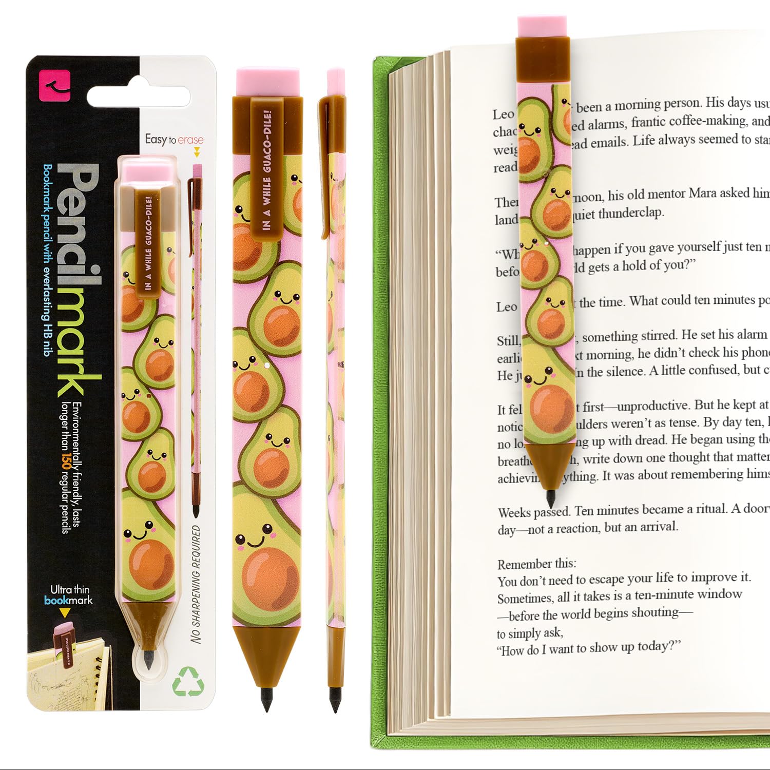 Thinking Gifts Flat Writable Pencil & Page Marker Bookmark - Avocado
