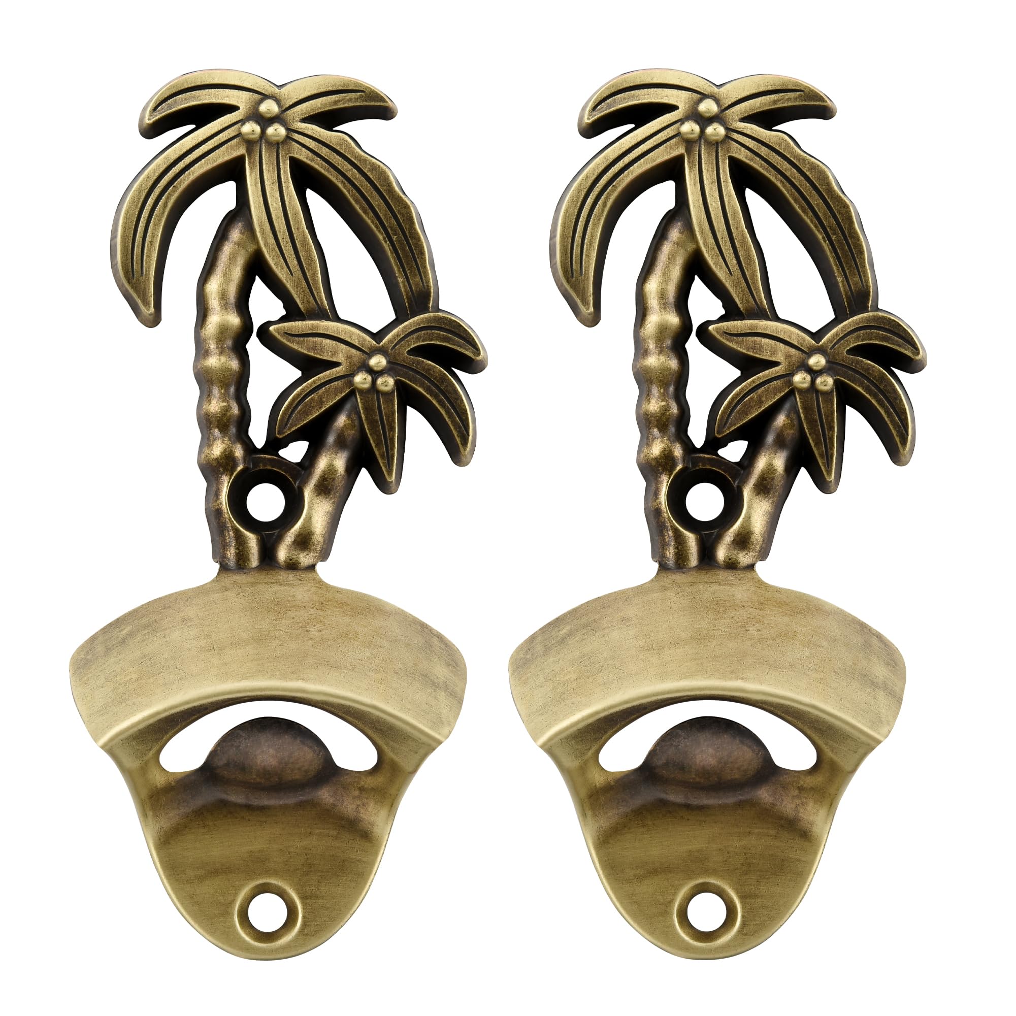 Old Fashioned Palm Tree Bottle Cap Opener Wall Mounted Beer Opener Mountable for Beach Theme Decor (Antique Bronze)
