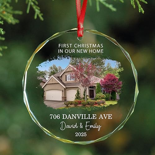 Miniatura 3 de Adorno de cristal personalizado para la primera Navidad en nuestro nuevo hogar  Adorno personalizado para foto y dirección, regalo de inauguración