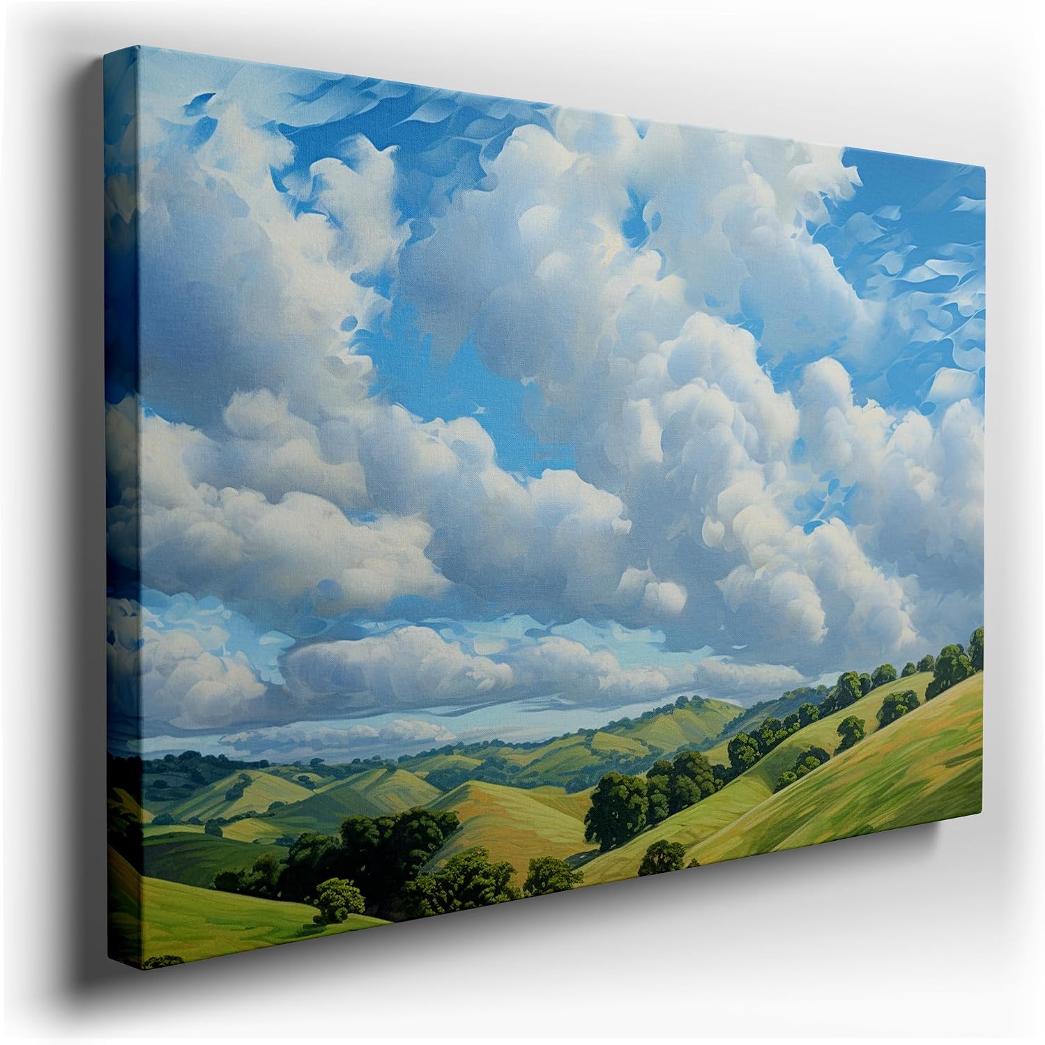 Canvas for Living room. Whispers of Serenity: A Digital Panorama of Verdant Hills and Blissful Skies, 27 x 18 inch Canvas Wall Art - Contemporary Masterpieces - Modern Home Decor