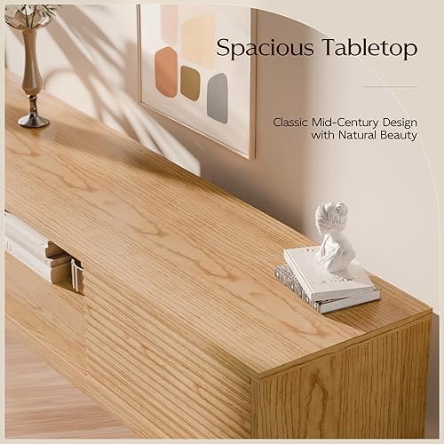 Miniatura 8 de TOLEAD Consola de TV de 70 pulgadas, consola multimedia moderna de mediados de siglo para TV de 556575 pulgadas, soporte de TV de perfil bajo con