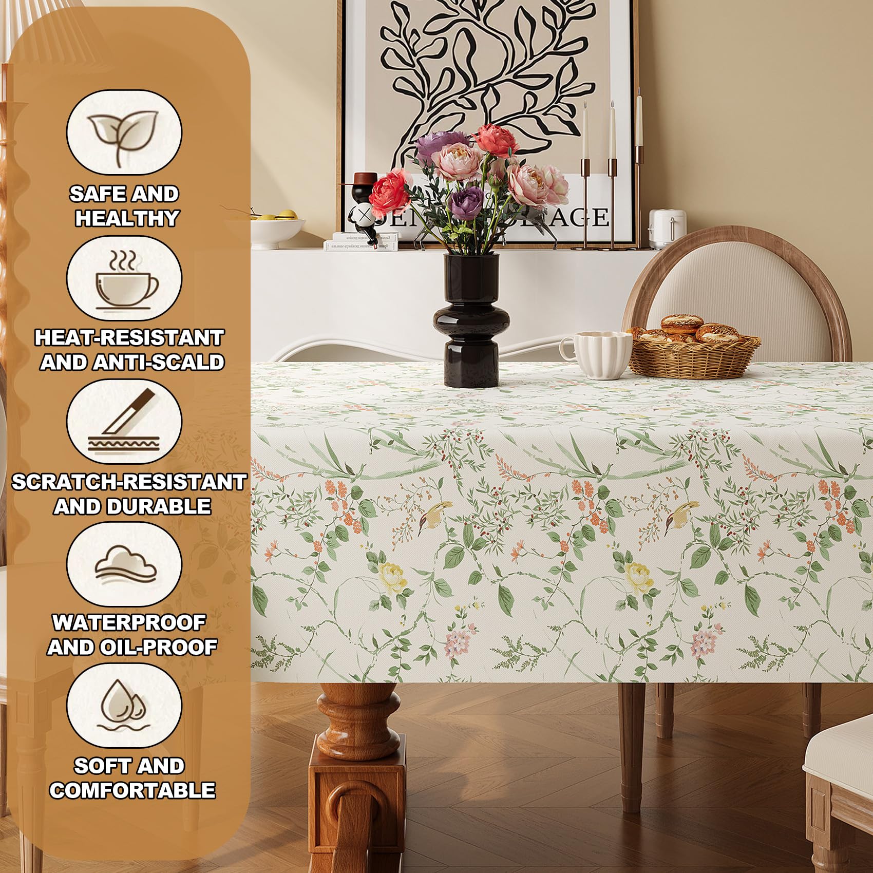 Tovaglia Plastificata Rettangolare Antimacchia Facile da Pulire | Elegante Copritavolo In Plastica 6 Posti Soggiorno e Cucina, Tovaglia in Tela Cerata PVC Con Bordino
