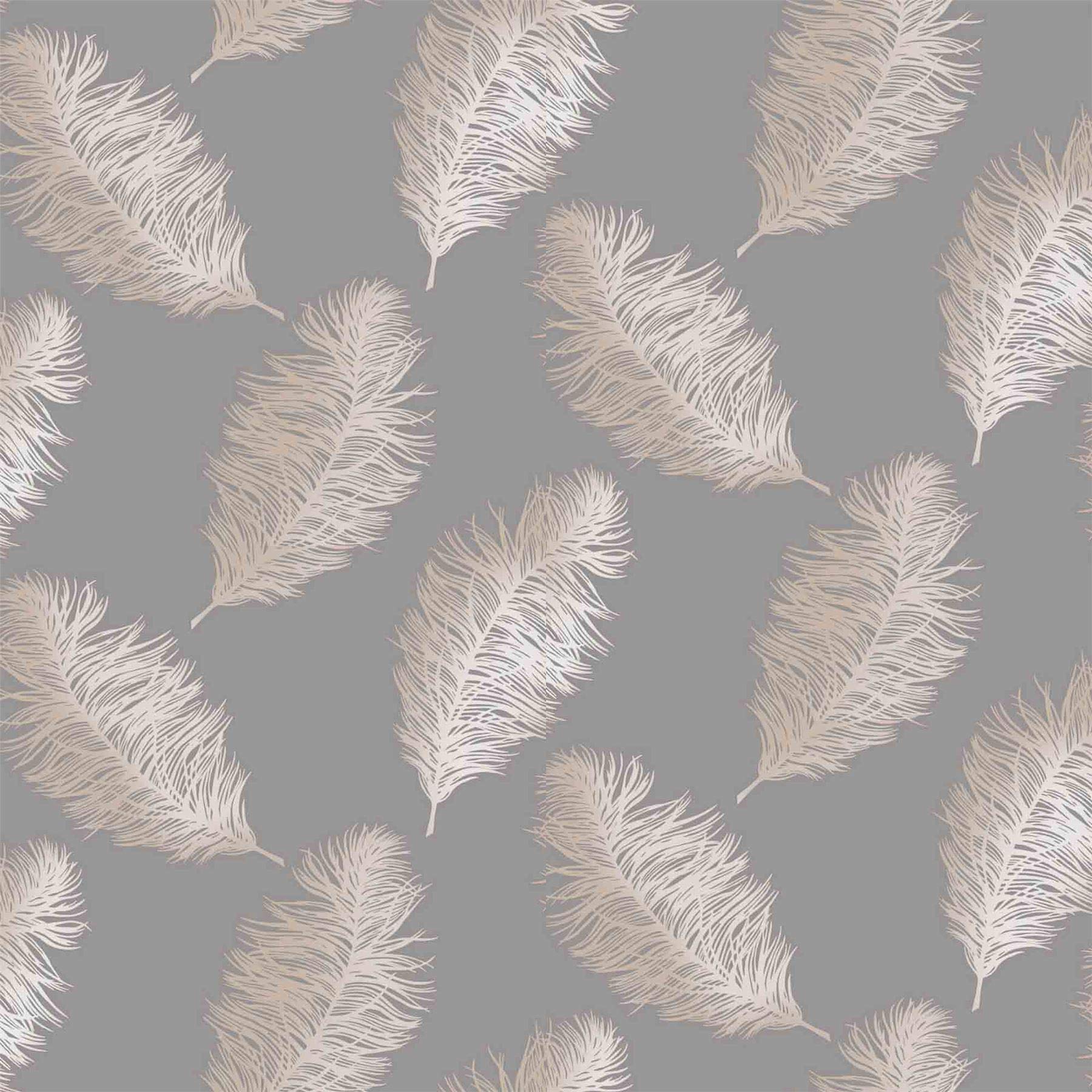 Fawning Feather Grey Rose Gold Metallic Shimmer Wallpaper Feature YöL
