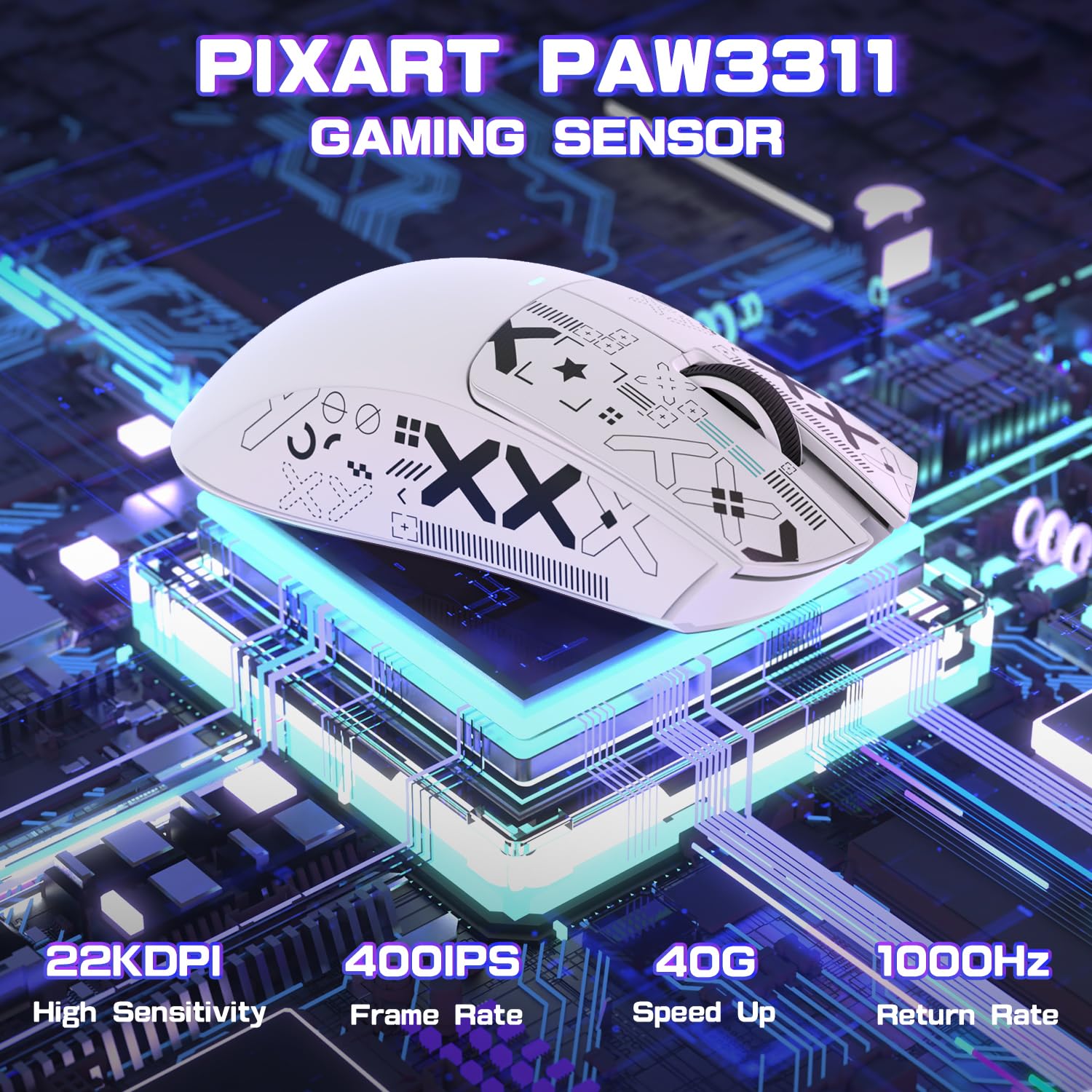 MAMBASNAKE X Attack Shark X11SE Ratón inalámbrico para Juegos,22000 dpi,Sensor PixArt PAW3311,BT/2,4G/Cable,Peso Ligero de 59g con Cinta,clics 2000W,aceleración 40G,Larga batería,para Win/Mac-Blanco