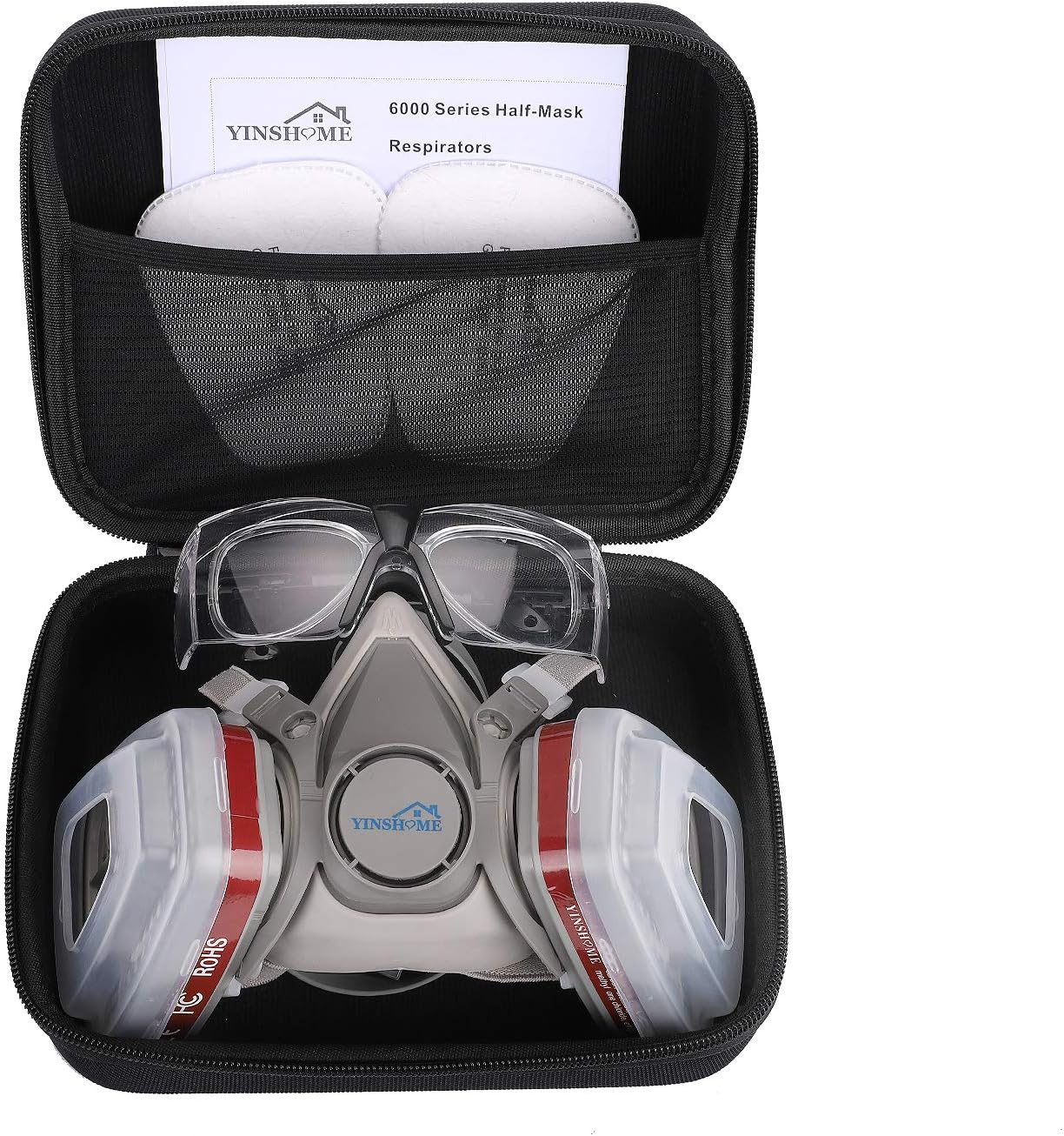Respirator Mask(Plus Safety Glasses and Hard Travel Case),Gas Mask Respirator with Filter as Paint Mask,Chemical Mask for Breathing Protection Respirator Against Dust,Organic Vapors,Chemicals