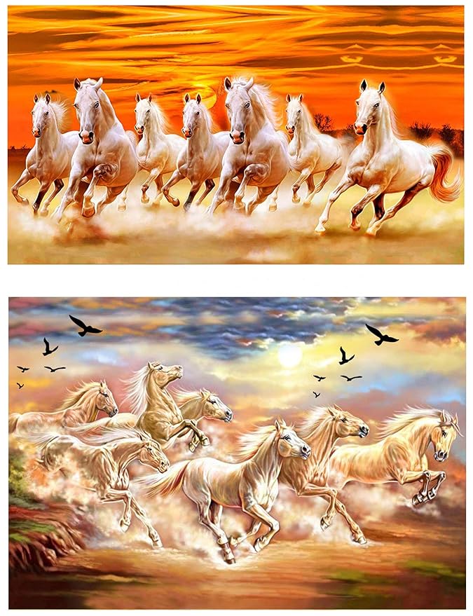 wallpics® Seven horses Vaastu Painting for Home and Wall Decor
