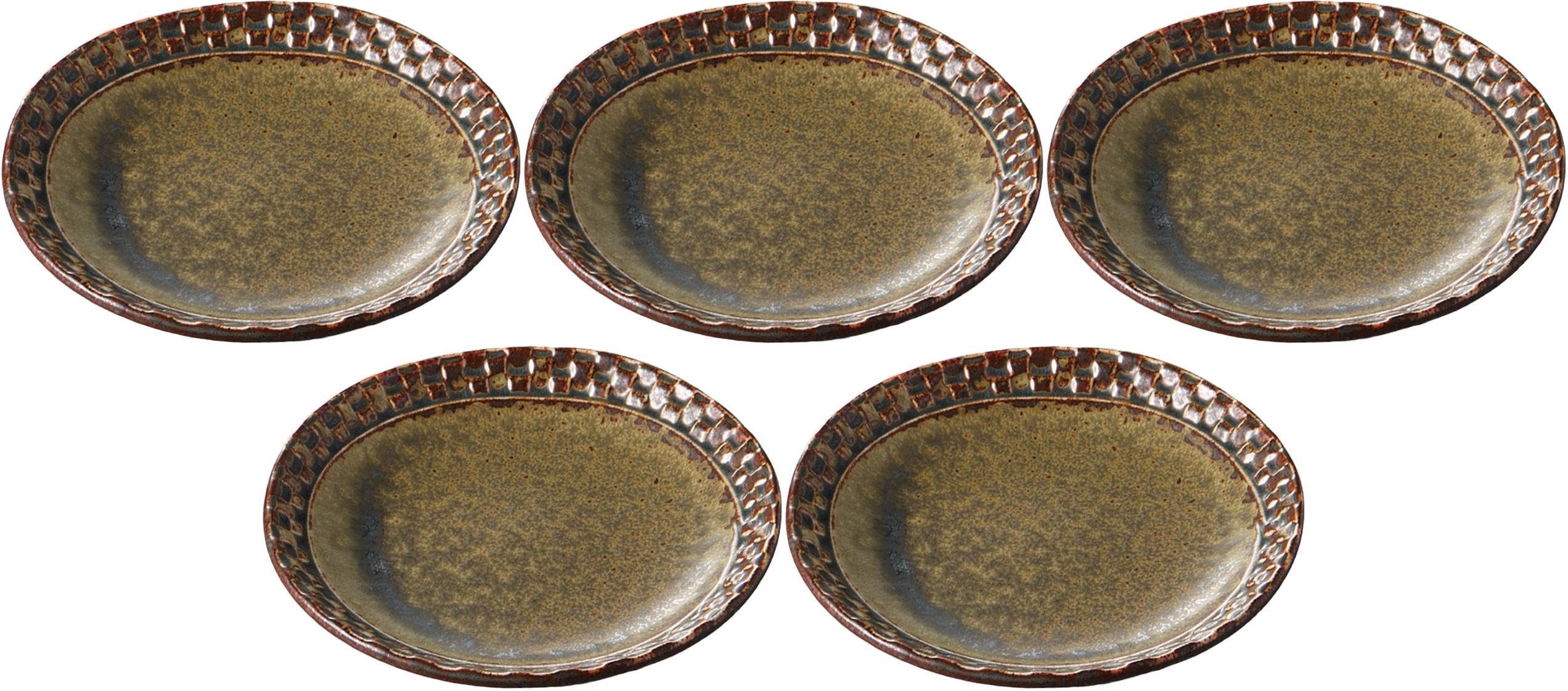 Amazon.co.jp: 5個セット 織部イラボ4．0皿 [14.2×2.4cm] 【中