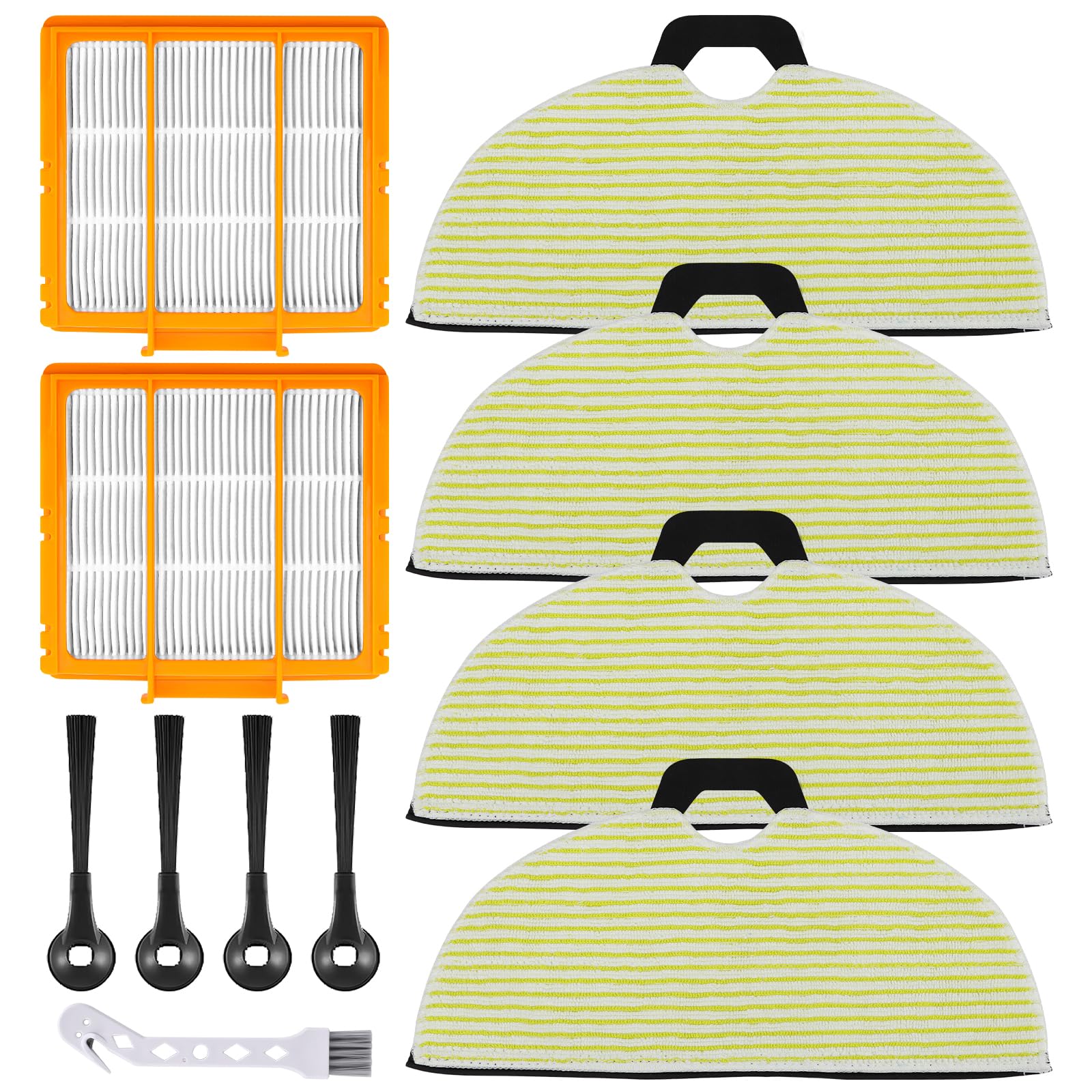 Erinice RV2610WA Replacement Mop Brush Filter Kit for Shark RV2610WA RV2620WA RV2410WD AV2610WA AI Ultra 2-in-1 Robot Vacuum Part, 4 Mop Pads, 2 Pre-Motor Filters, 4 Side Brushes, 1 Brush, 11 Pack