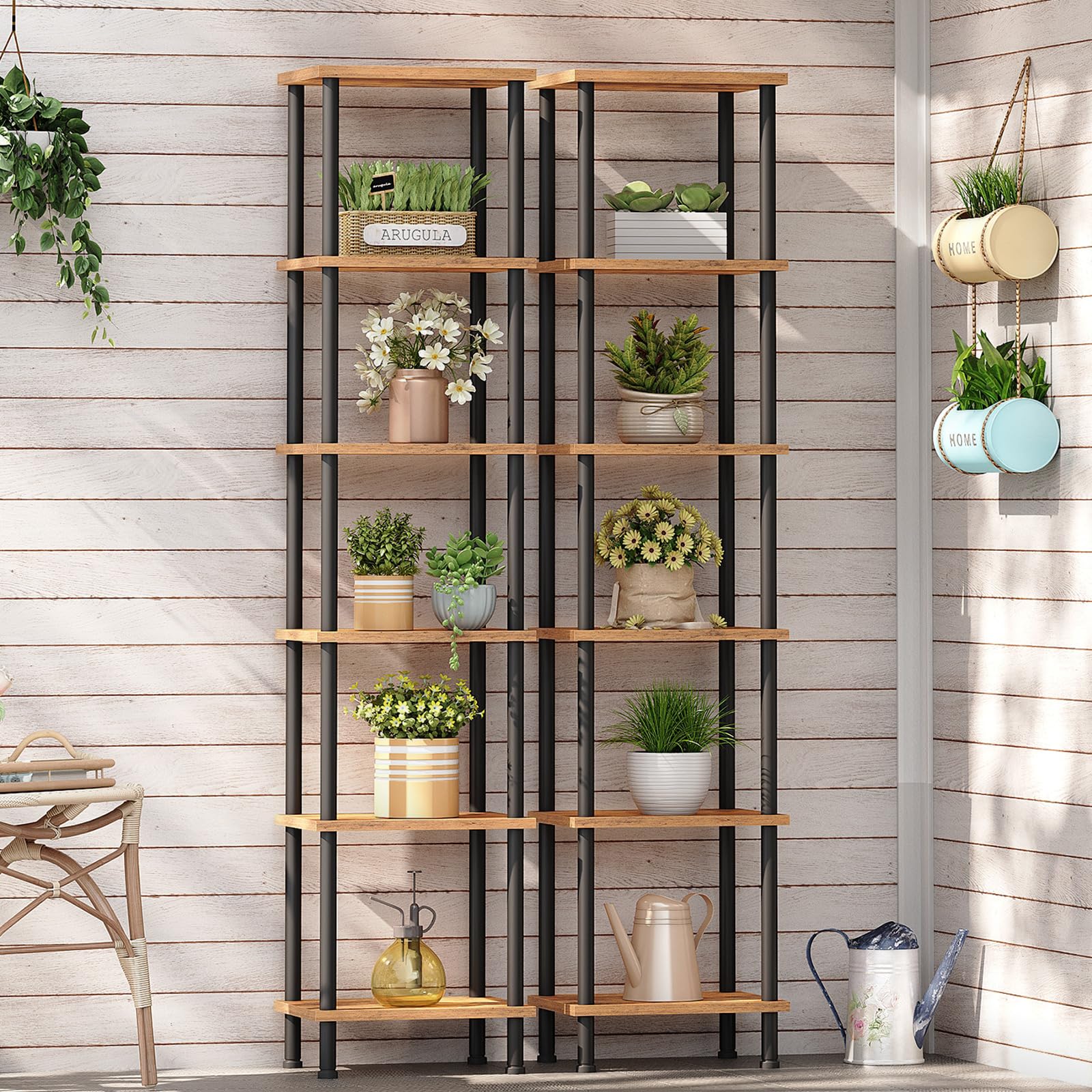 HOOBRO Librería de Estilo Industrial de 6 Niveles, Estantería de Almacenamiento Vintage de Gran Capacidad, Almacenaje y Exhibición, para Salón, Estudio, Oficina, Marrón Rústico y Negro EBF165SJ01