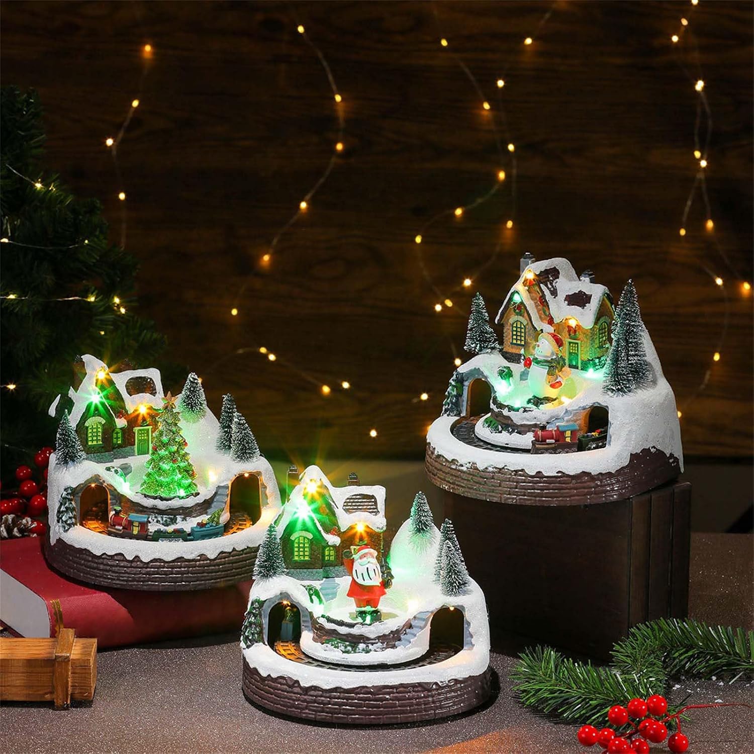 Christmas Tree Train Figurine Sparkling Musical with Rotating Action for Home Holiday Decors Light Up Musical
