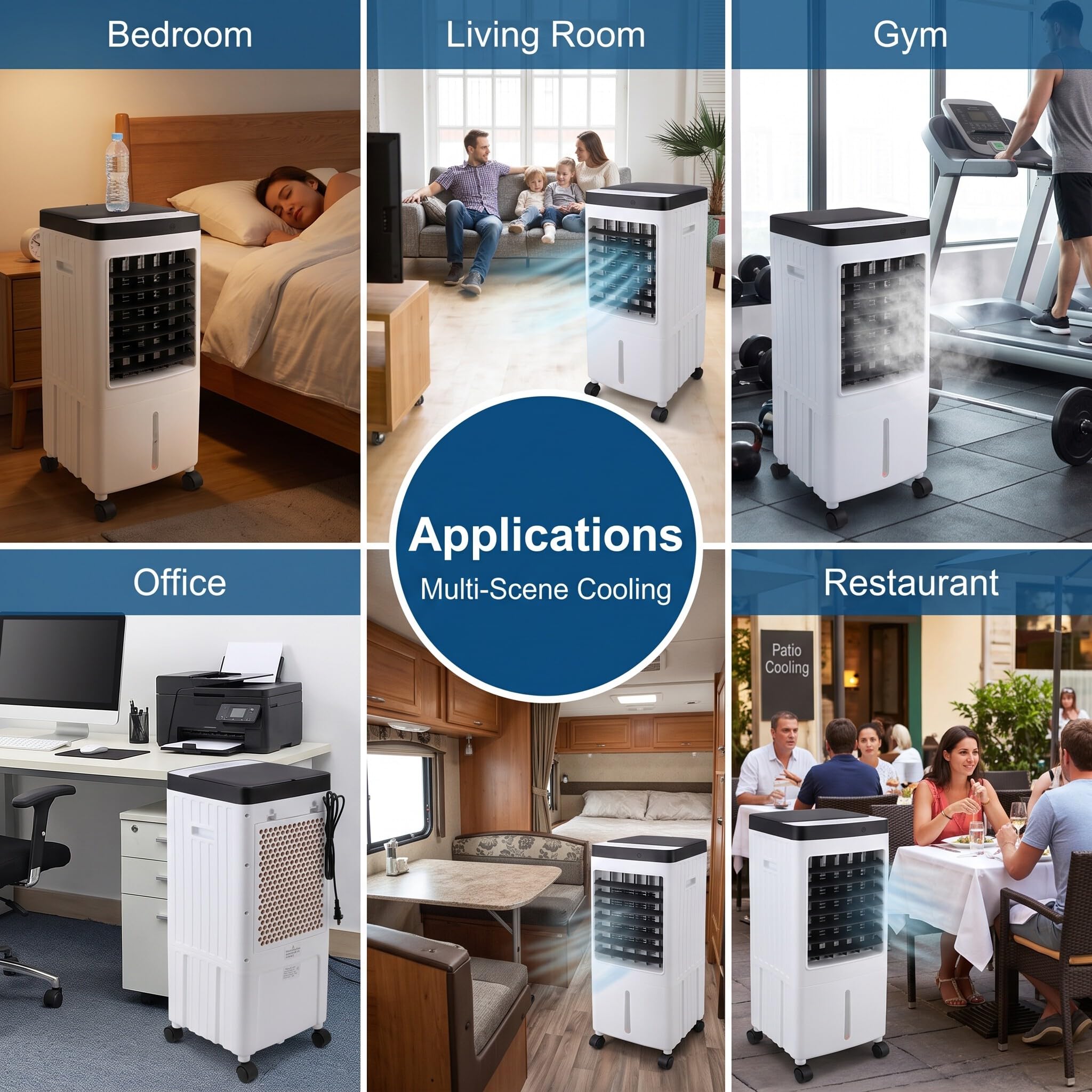 Luocute Verdunstungsluftkühler, Tragbarer 3-IN-1-Lüfter mit Fernbedienung und 3 Geschwindigkeiten, für Home-Office-Schlafzimmer (EU-Stecker 220 V)
