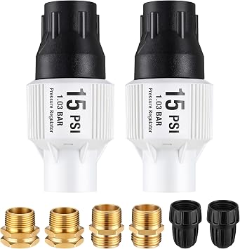 Aurelema 2 Pack Drip Irrigation Pressure Regulator Kit, Water Backflow Preventer for 3/4 Garden/Faucet Hose Thread and 1/2 Drip Irrigation Tubing Adapter, Complete Drip Irrigation System 15 Psi