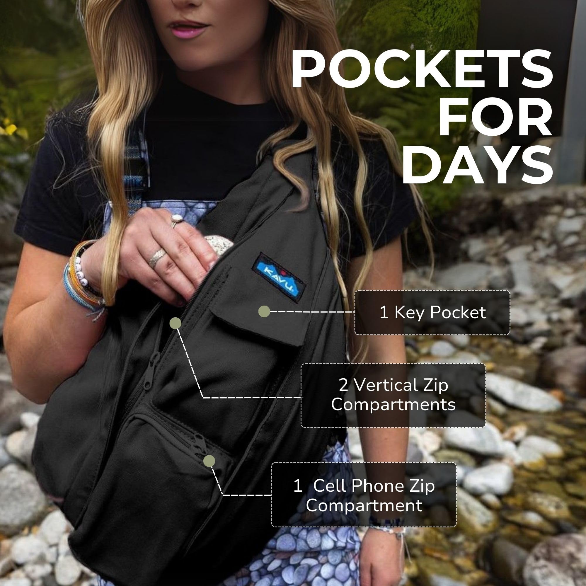 KAVU Original Rope Bag Cotton Canvas Crossbody for Travel | 100% 12oz Cotton Canvas Padded Back & KAVU Embroidery | 22-44-In Rope Strap 4 Pockets 10L | Hiking Travel & Daily Carry product thumbnail 6