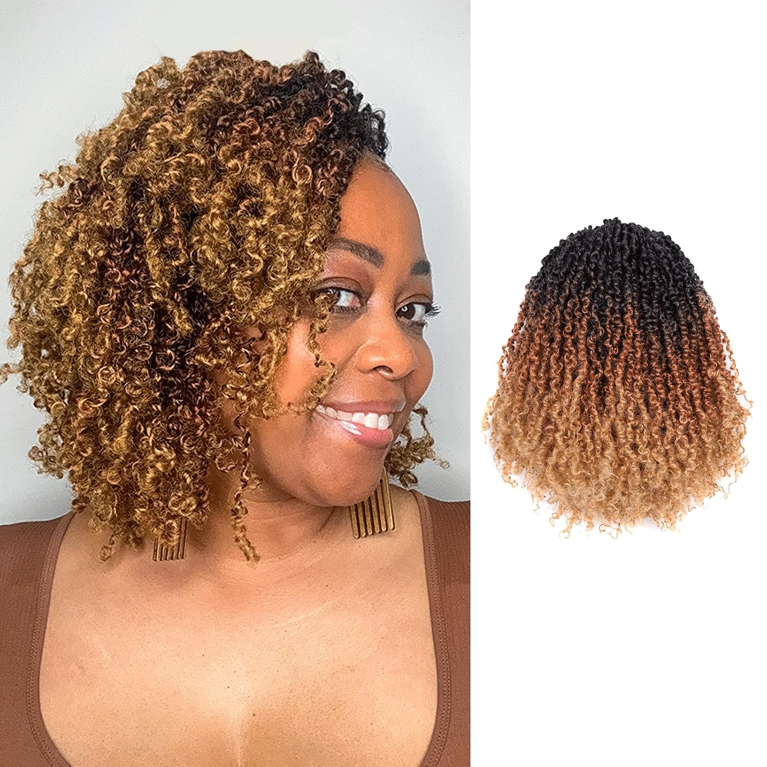Toyotress Yanky Twist Crochet Hair – 6 Inch 8 Packs (30 Strands/Pcs) Fluffy Spring Mini Twist Passion Twist, 3 Tones Ombre Brown Pre-Looped Crochet Braids Braiding Hair (6 Inch, 8P-OT30/27)