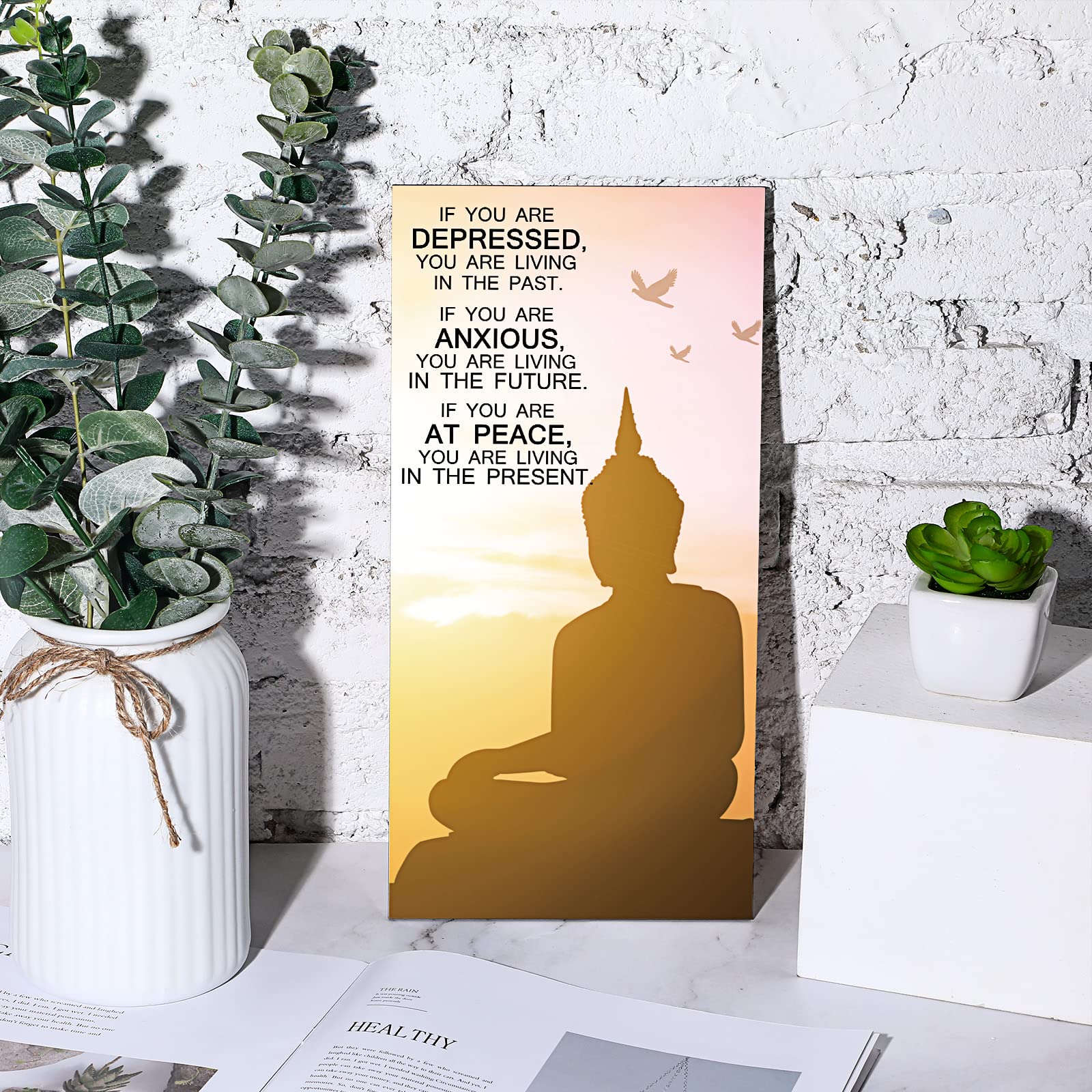 Blulu Buddha Quotes 2 Pieces Inspirational Quote Wall Decor Zen Meditation Wooden Hanging, Meditation Buddha [Wall] [Art]s For Home Living Room Yoga [ Decor]s (Compassion