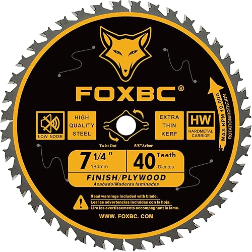 FOXBC 7-1/4 inch Circular Saw Blade 40 Tooth ATB, Finishing for Wood Cutting with 5/8" Arbor Diamond Knockout