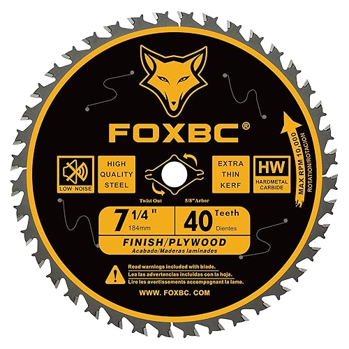 FOXBC Hoja de sierra circular de 7-14 pulgadas 40 dientes ATB, acabado para corte de madera con eje de diamante de 58 pulgadas