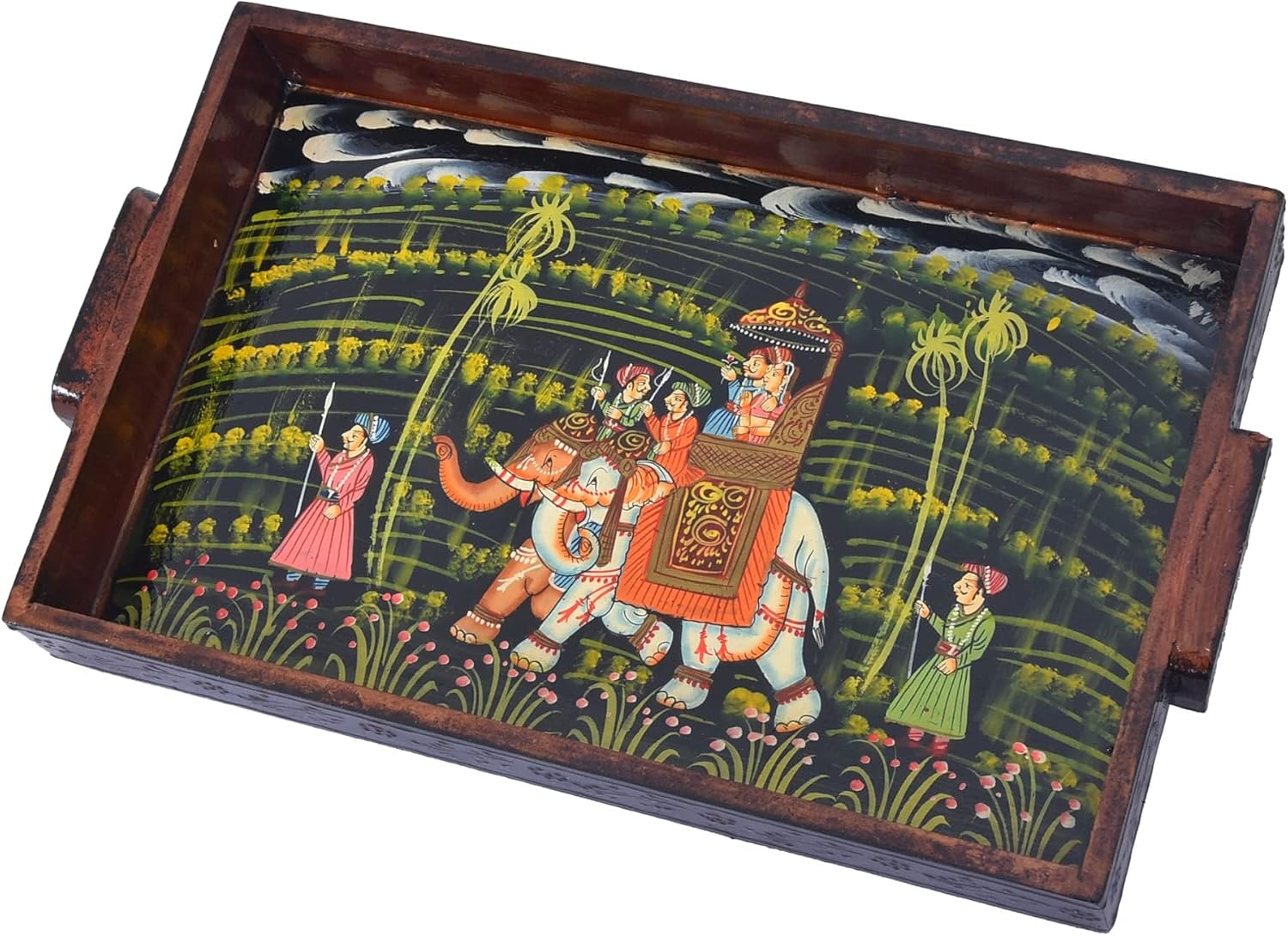 Wooden Decorated Tray Rajasthani Handmade for Home and Gifting (Black Copper Color 8X13)