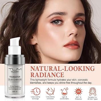 Colour Changing Foundation, 2Pack Flawless Color Changing Foundation Makeup Base Moisturizing Liquid Foundation for Women, Concealer Cover, Sunscreen, Naturally,Non-Greasy,Long Lasting