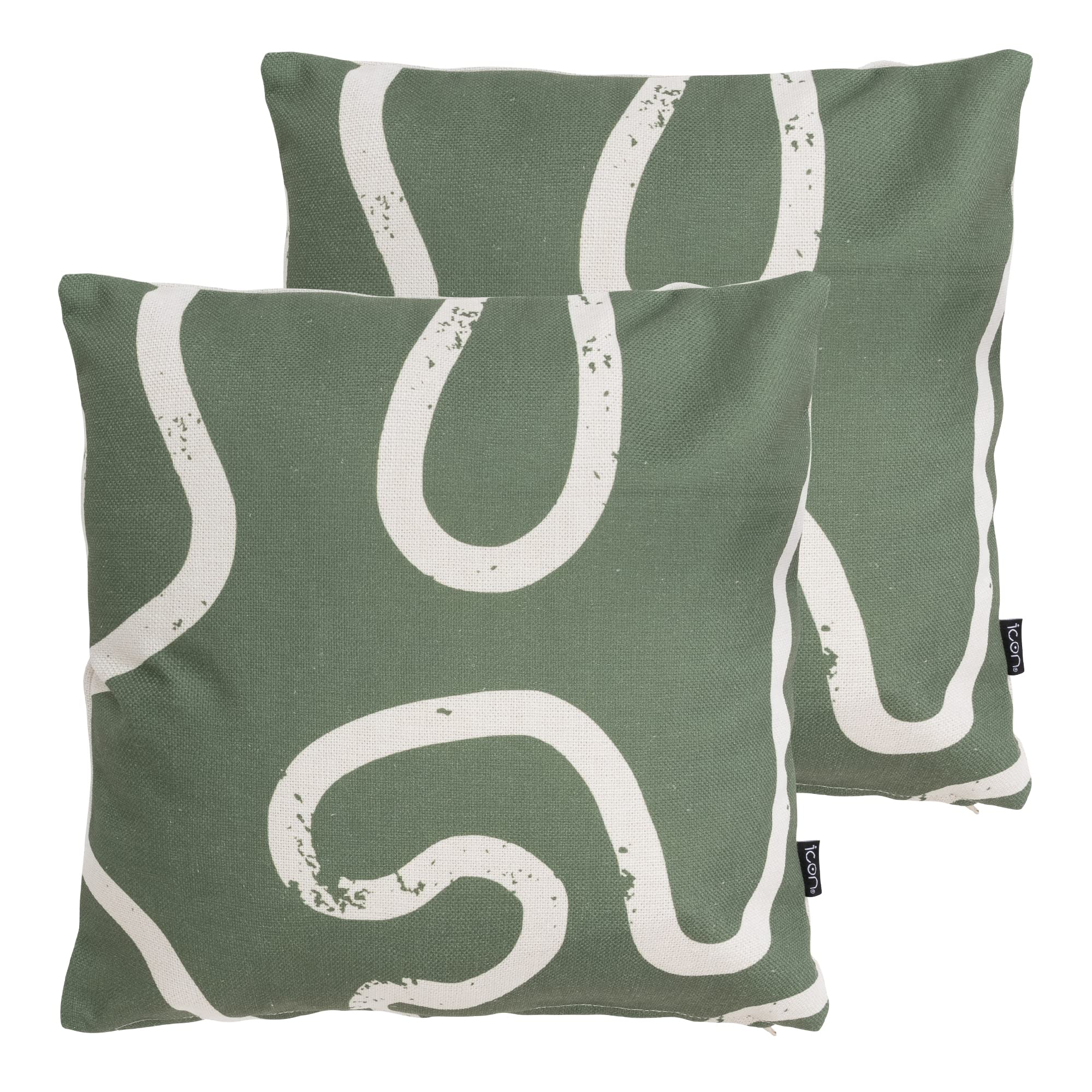 Icon Squiggle Indoor Outdoor Cushions Filled, Kyoto Collection, Print, Set Of 2, 43Cm X 43Cm, Water Resistant, Green Outdoor Cushions For Garden Furniture, Lounge, Garden, Patio