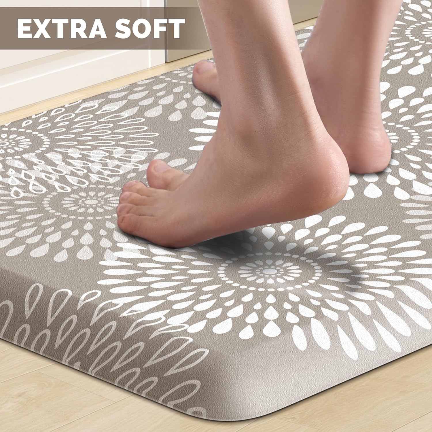 LuxStep Kitchen Mat Waterproof Kitchen Rugs for Floor Cushioned Anti-Fatigue Mat Non-Slip Standing Desk Mat Comfort Floor Mats for House Sink Office 17.3" x 39" Khaki