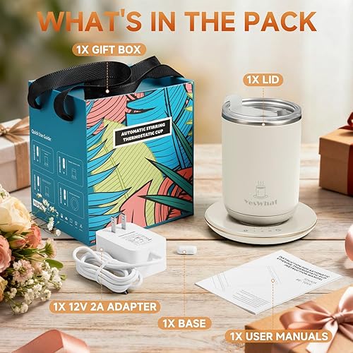 Miniatura 7 de Taza de café automática con tapa, control de temperatura inteligente, alimentada por USB, taza de café, leche y cacao, 11 onzas, calentador de tazas