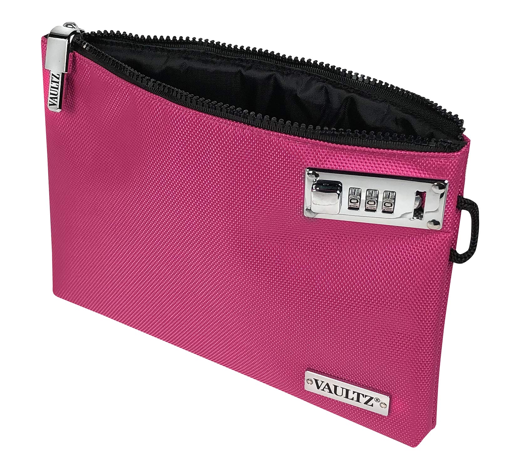 Vaultz Money Bag with Lock - 7 x 10 Inches, Men & Women's Locking Accessories Pouch for Cash, Bank Deposits, Wallet, Medicine, Phone and Credit Cards - Pink