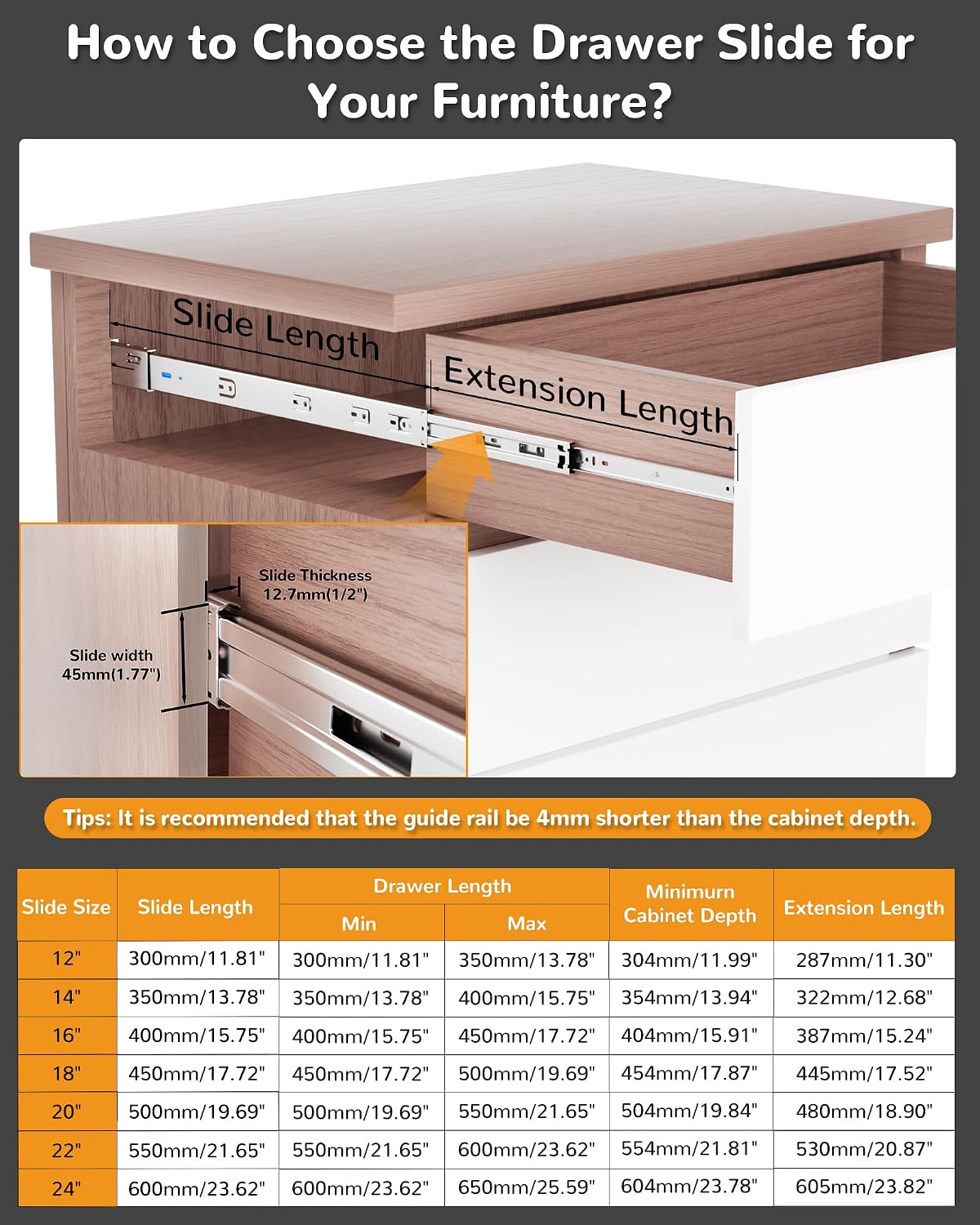 Chibery 24 Inch Side Mount Soft Close Drawer Slides, 5 Pairs Heavy-Duty Full Extension, Metal Ball Bearing Smooth Quiet Slow Self Closing Dresser Glides Runners with Mounting Brackets, 100LB Capacity image 3