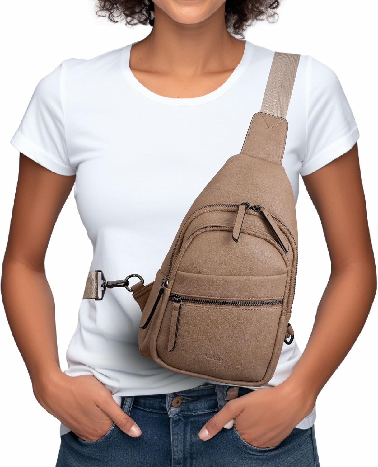Alldaily Large Sling Bag for Women Crossbody Purse Leather Fashionable Trendy Chest Bag for Travel, Fanny Pack (Beige) - Image 2