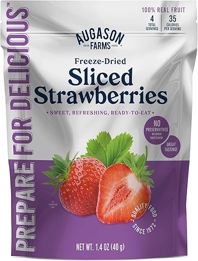 Augason Farms Freeze Dried Sliced Strawberries Pouch – Gluten Free Snack for Baking, Smoothies, and Emergency Storage – Healthy Individual Fruit…