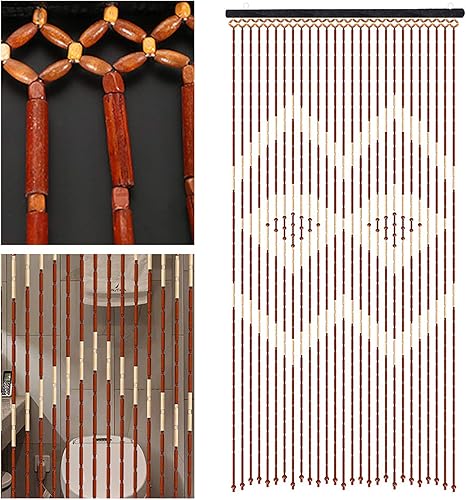 Miniatura 5 de Cortina de madera natural con cuentas de bambú de 35 x 69 pulgadas, hecha a mano, cortinas de pared con cuentas, divisor decorativo de habitación,