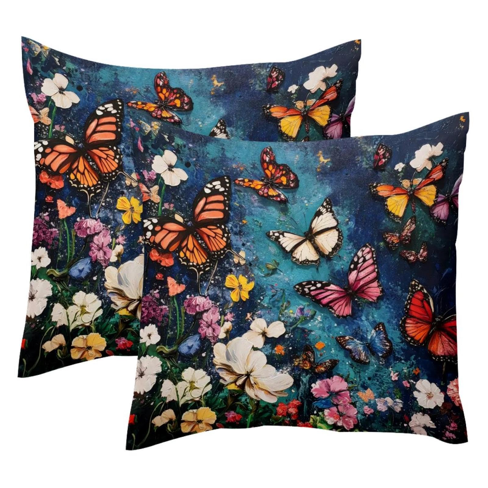 Housse de coussin velours de qualité supérieure à motifs floraux et papillons