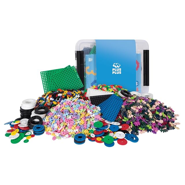 PLUS PLUS MÁS MÁS - Baúl de Descubrimiento Juego de construcción - 4000 Piezas y Ruedas GO! - PP3903