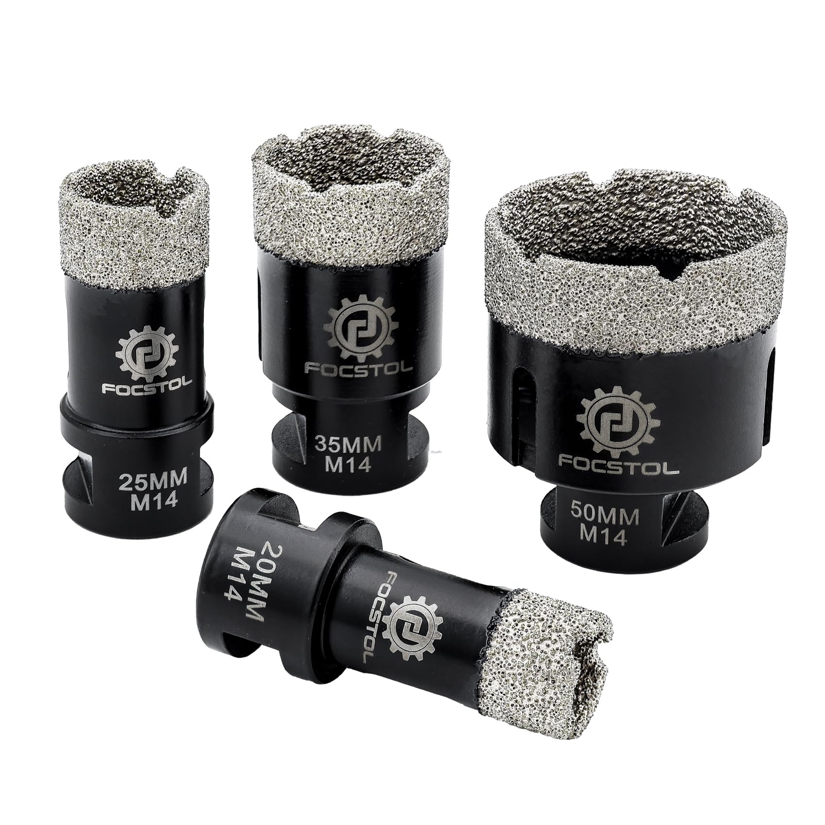FOCSTOL Punte Diamantate Gres Porcellanato - 4 pezzi (20/25/35/50mm) Punte Trapano Diamantate per Piastrelle Ceramica Marmo Graint