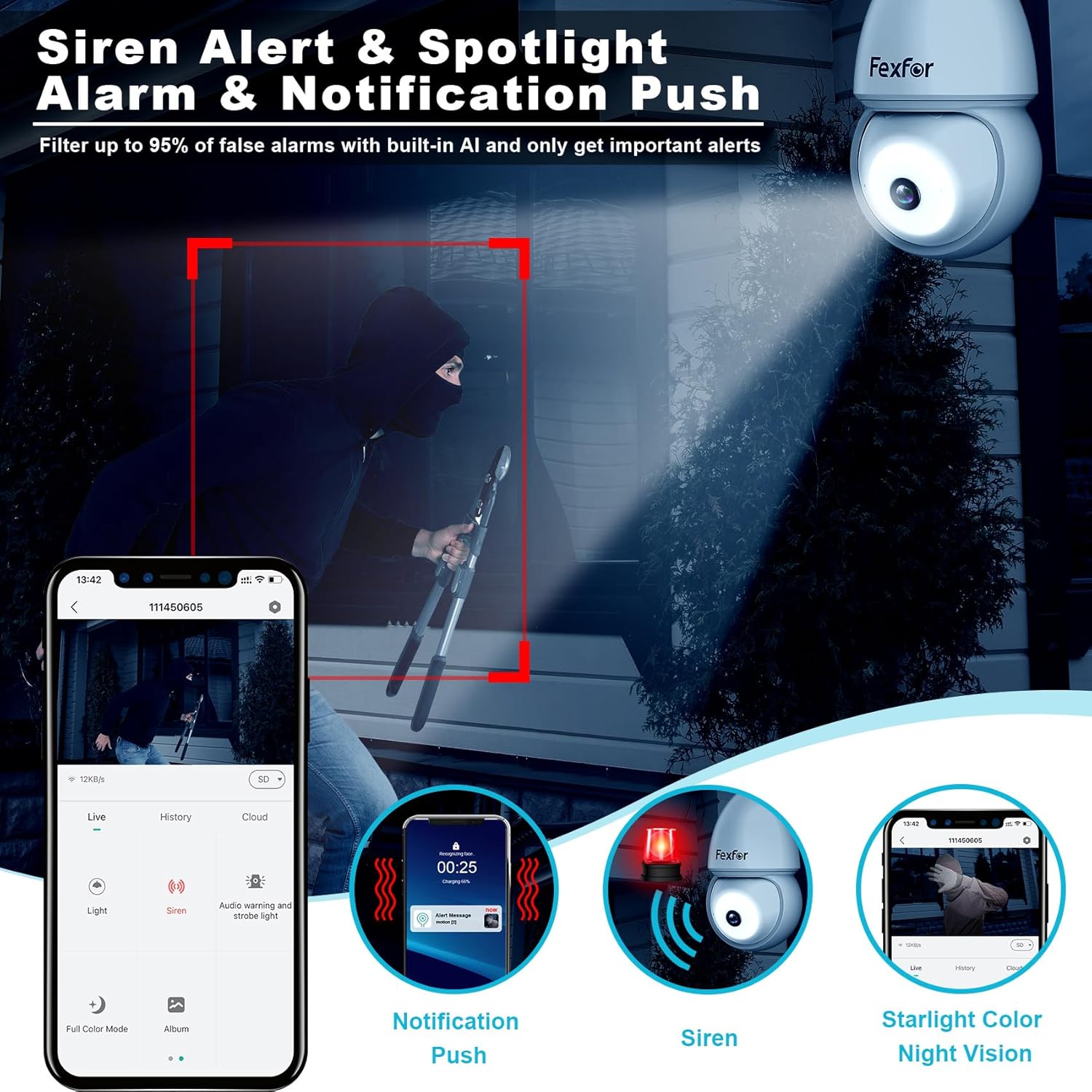 User communicating with a delivery person via the camera's two-way audio feature