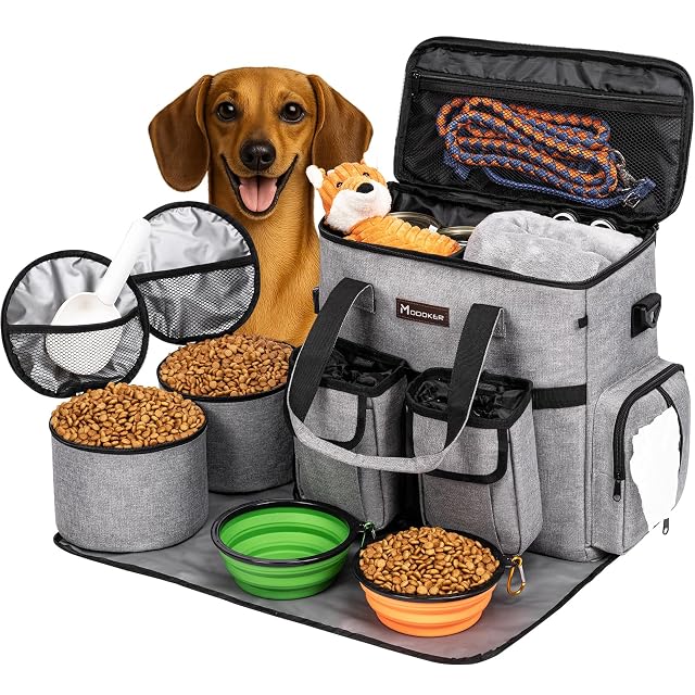 Dog Travel Bag Airline Approved Pet Travel Bag with 2 Dog Treat Training Pouches for Weekend Pet Travel