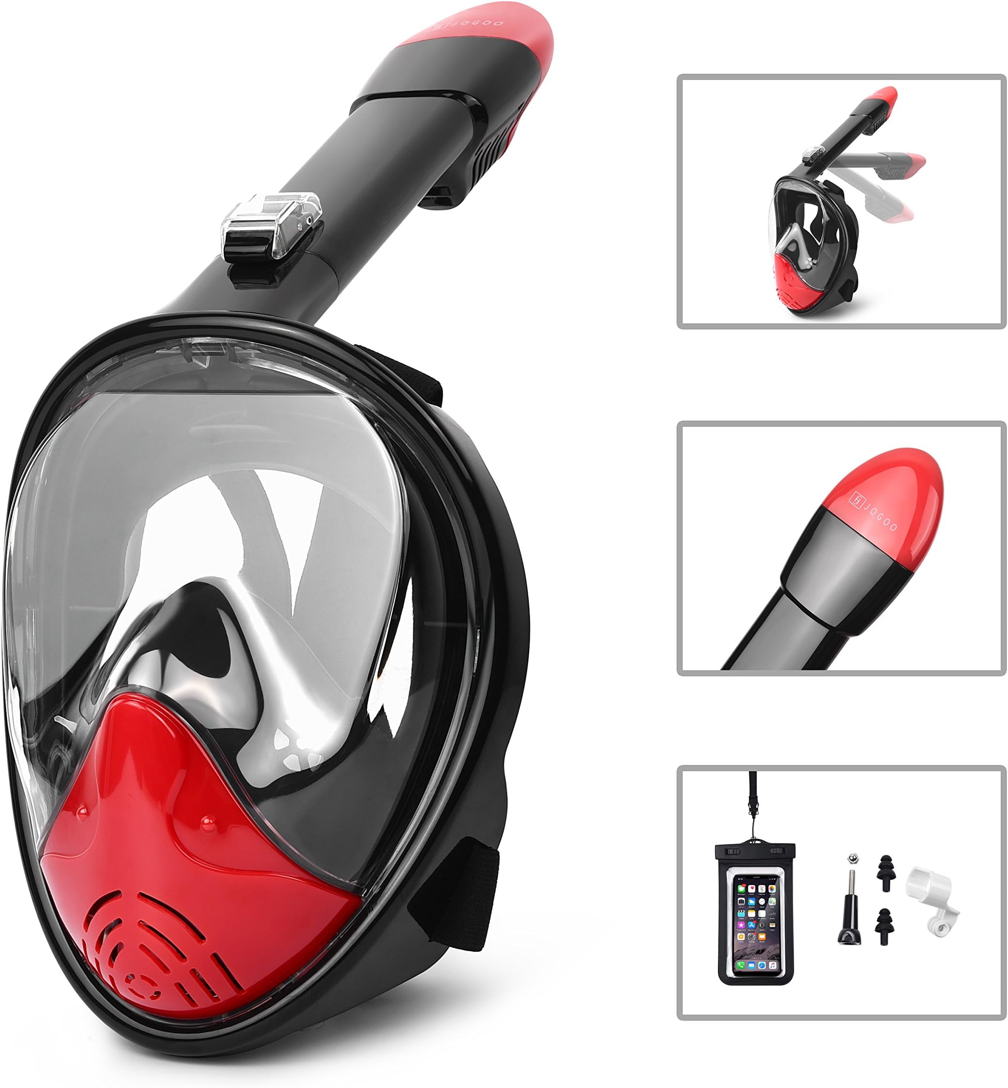 Jogoo 180° View Snorkel Mask,Full Face and Anti-Fog Anti-Leak Design for Snorkeling,GoPro Compatible,Longer Snorkeling Tube,See More with Larger Viewing Area Than Traditional Masks.
